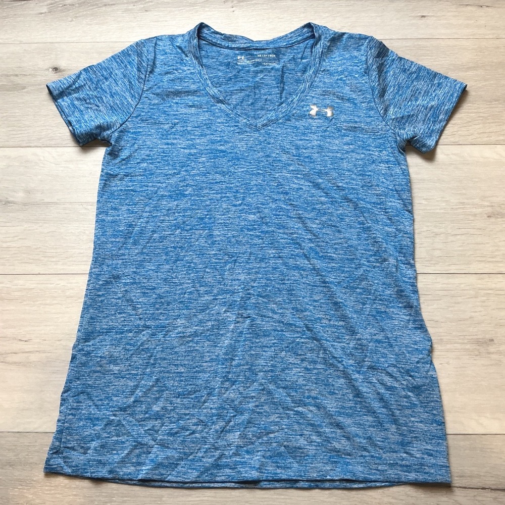 Under Armour HeatGear V-Neck T-Shirt Womens XS Blue Heather PeLoved